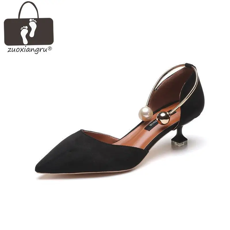 

Zuoxiangru Women High Heels Two-piece Pearl Shoes Female Autumn Pumps Fresh Velvet Pointed Toe Shallow Mouth Women Dress Shoes