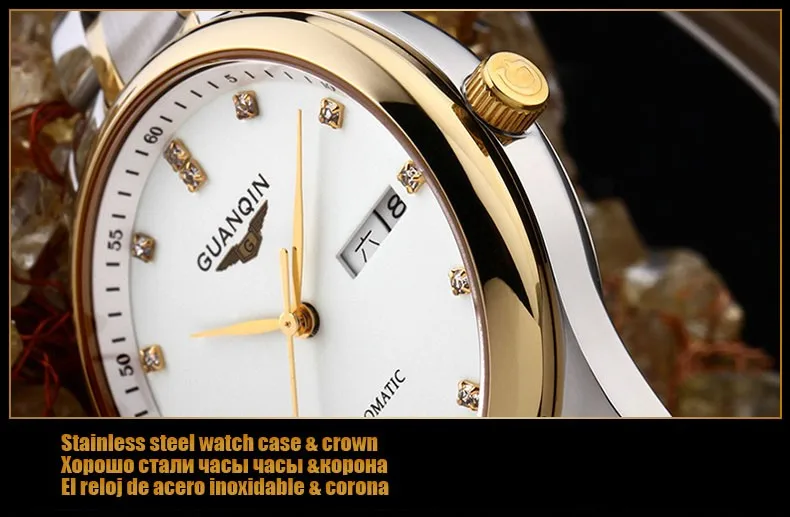 Men Watch Luxury Brand GUANQIN Mechanical Watch Waterproof Steel Double Calendar Wrist Watch 14