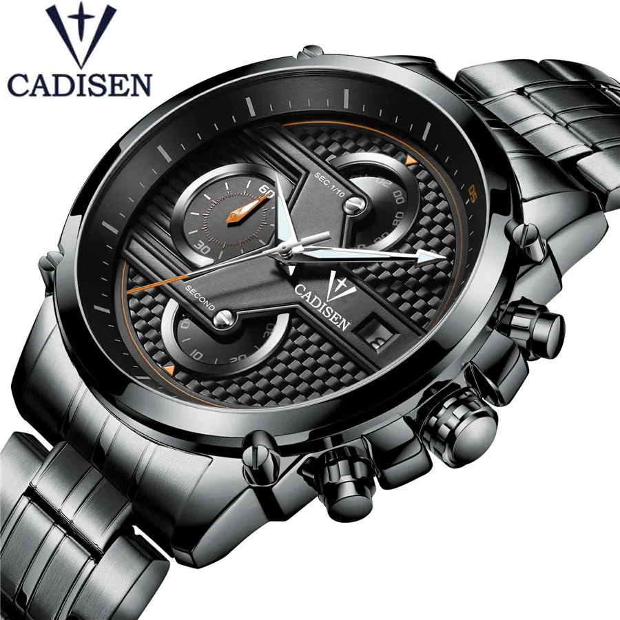 

CADISEN Brand Waterproof Men's Watch Clock Reloj Hombre Top Luxury Stainless Steel Sport Quartz Wrist watch Mens Watches NEW