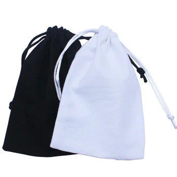 (50pcs/lot) Black cotton drawstring bag recycle white cotton gift dust pouch customize size and logo