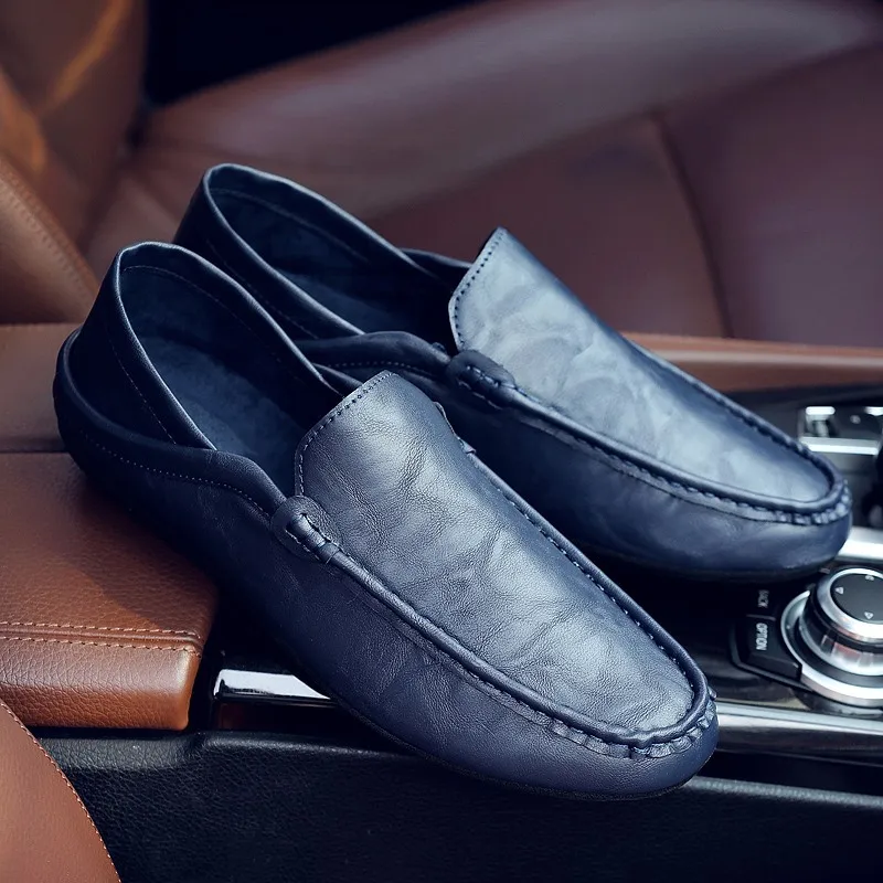 Большого размера удобный удобные мягкие повседневные лоферы из искусственной кожи для мужчин лаконичные Ретро туфли на плоской подошве без шнуровки классические модные туфли для вождения - Цвет: 1 Pair Blue