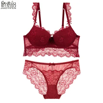 

New Europe Women Sexy Underwear Ultra Thin Breathable Bra Set Three-row Red Lace Bra Panty Set Sexy Bra Sets Big Cup Bra