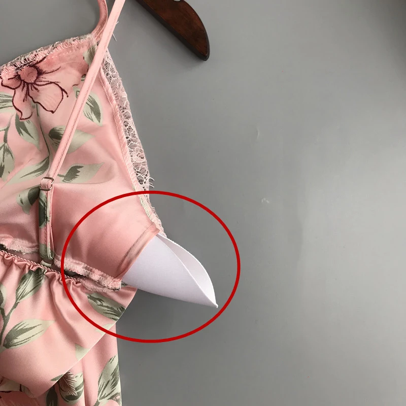 Jerrinut Women Sleepwear Silk Pajamas Set Nightgowns Sexy Lingerie Summer Silk Satin Lace Sleeveles Home Wear With Chest Pad 3