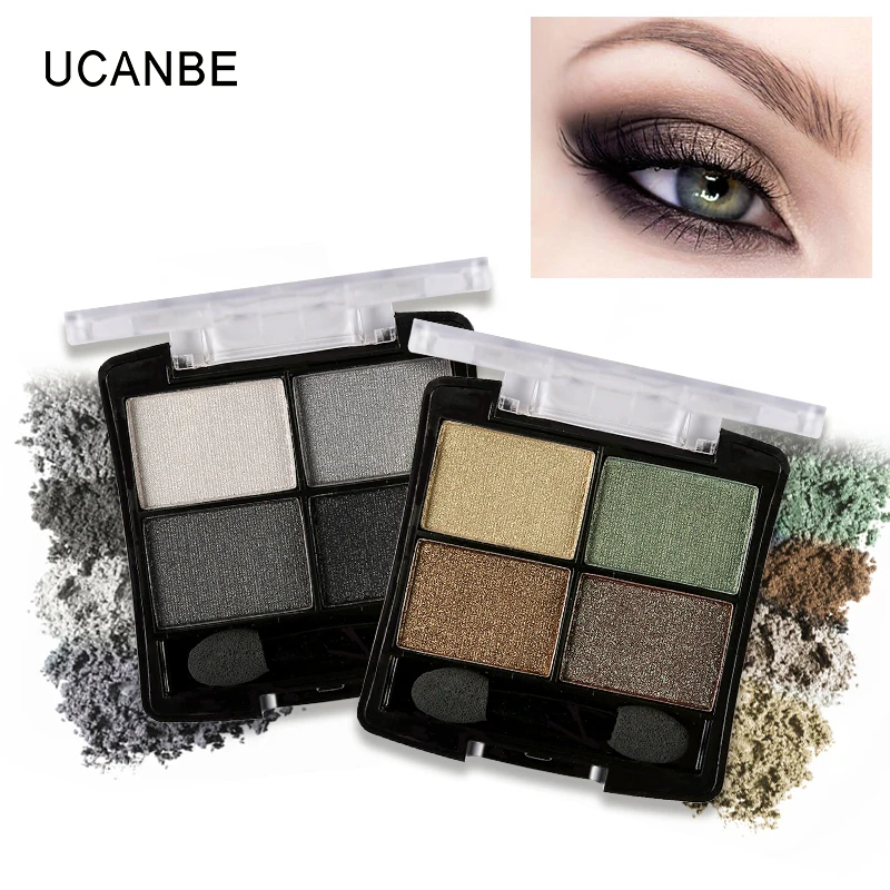 Professional 4 colors glitter pigment eyeshadow palette long lasting rich color naked make up cosmetic makeup eye shadow brush
