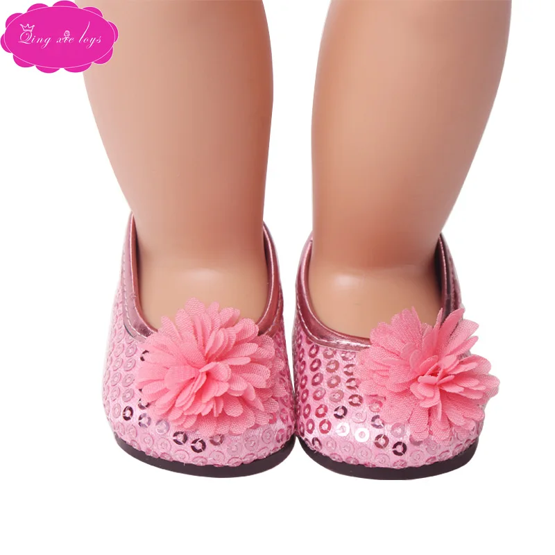 Кукла, расшитая блестками, обувь с бантом, обувь принцессы, 7 цветов, подходит для девочек 18 дюймов, куклы и 43-см, детские куклы, обувь, аксессуары, s19-s155 - Color: Pink
