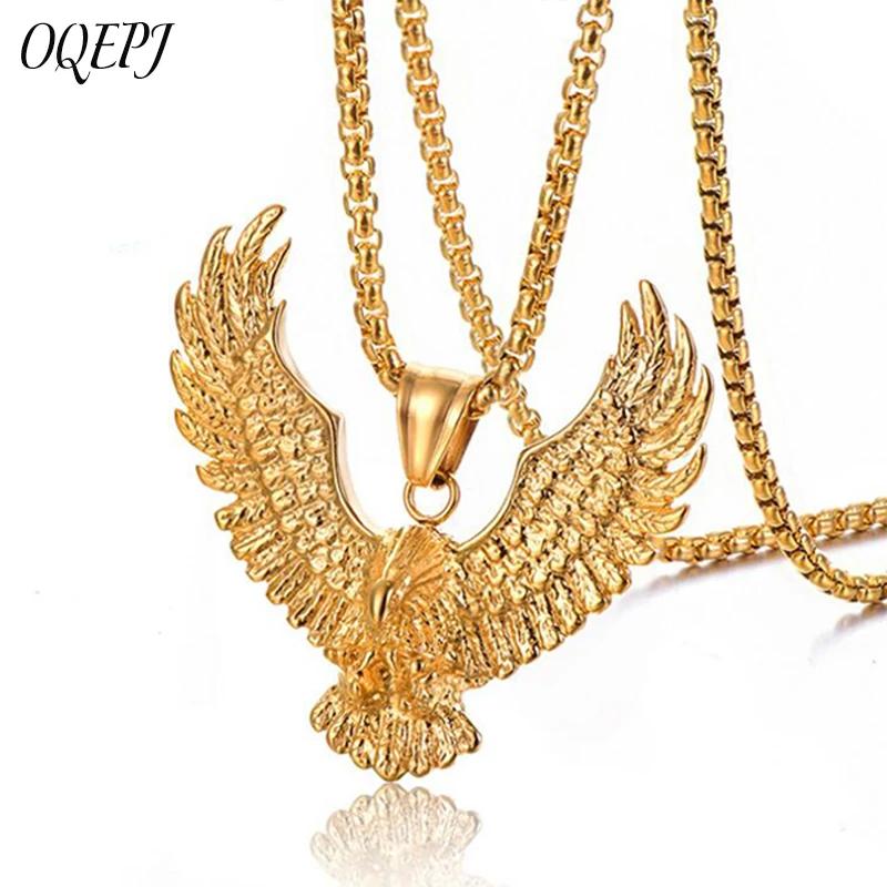 OQEPJ готический орел хлопать ожерелье s кулон 316L нержавеющая сталь мужское ожерелье Золотое серебро цвет животных ювелирные изделия Модные