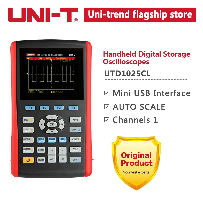 UNI-T UTD1025CL 3," Портативный цифровой цветной ЖК-дисплей 25 МГц мини USB осциллографы 1CH 25 МГц