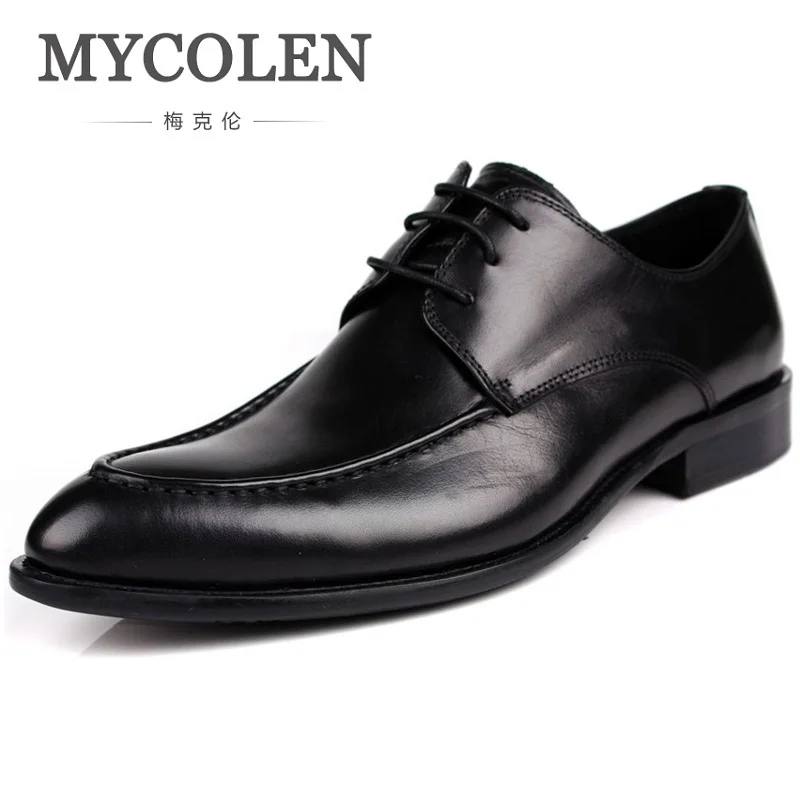 

MYCOLEN Formal Mens Dress Shoes Genuine Leather Brown Black Pointed Toe Wedding Italian Fashion Male Shoes Sapatos De Casamento
