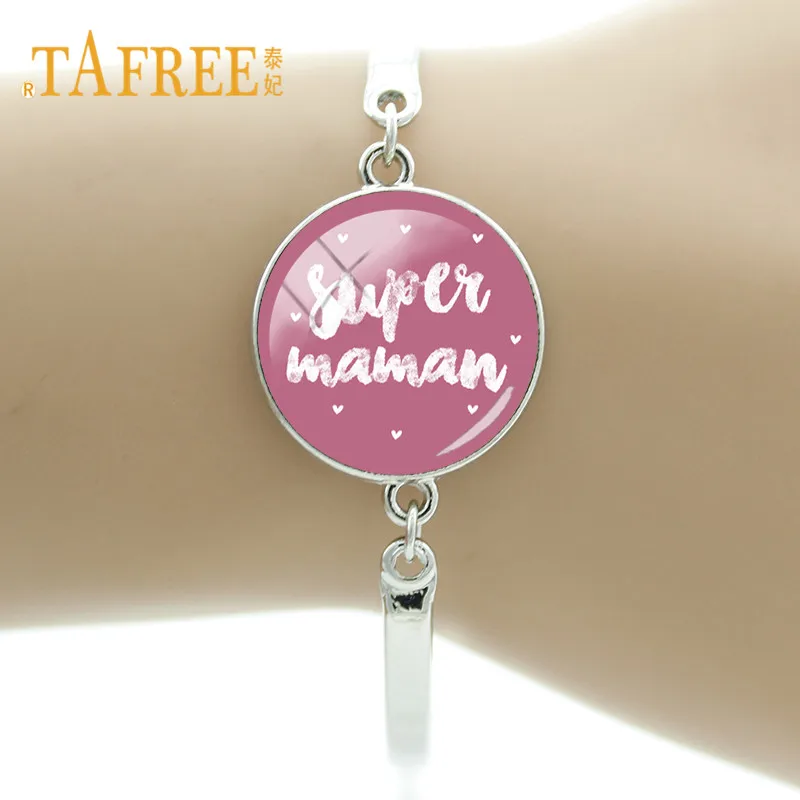 TAFREE серебряный цвет супер мама стекла кабошон очаровательные браслеты и