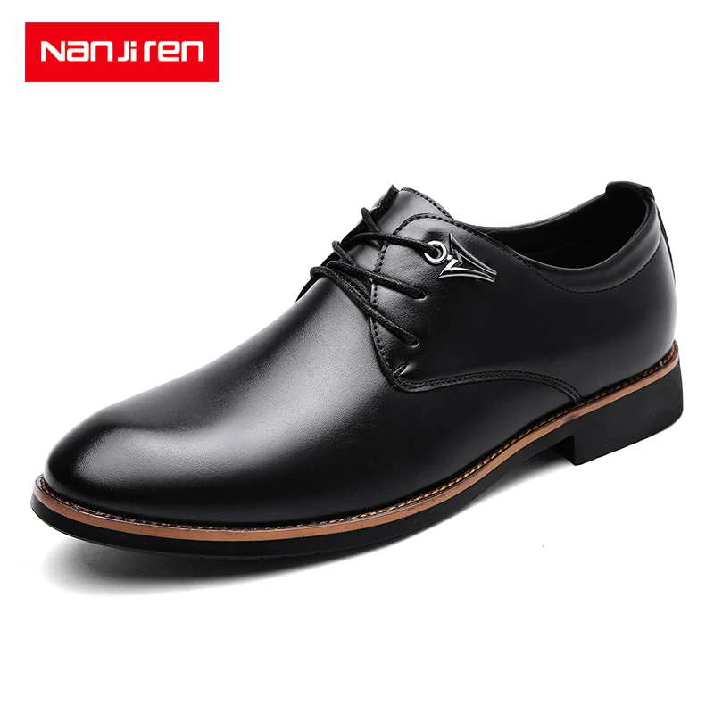 

Nanjiren Men's Shoes Leather Casual Men Shoes Fashion Men Flats Round Toe Comfortable Office Men Dress Shoes