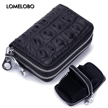 

Lomelobo Lady Alligator Card Wallet Genuine Leather Girls Dual Zipper Coin Purse Women Card Holder Female Credit ID Cards Wallet