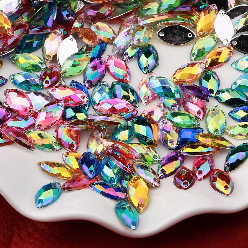 

Free shipping 50pcs/pack multicolor AB 6*12mm Acrylic Horse Eye flat back sew on Beads with holes, DIY wedding accessories