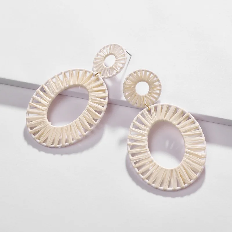 

2019 Colorful Raffia Weave Oval & Heart Drop Earrings For Women Fashion Geometric Hollow Alloy Earring Women's Trendy Jewelry