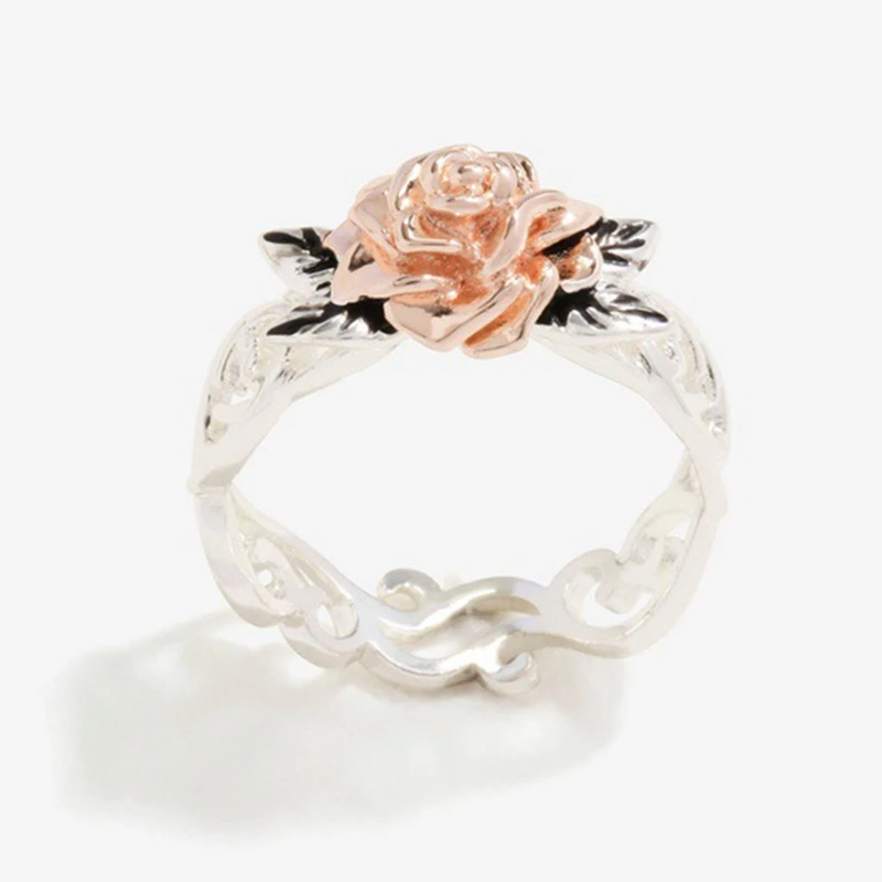 

Rose Flower Hollow Rings Rose Gold Silver Color Two Color Wedding Rings For Women Engagement Jewelry Female Top Quality
