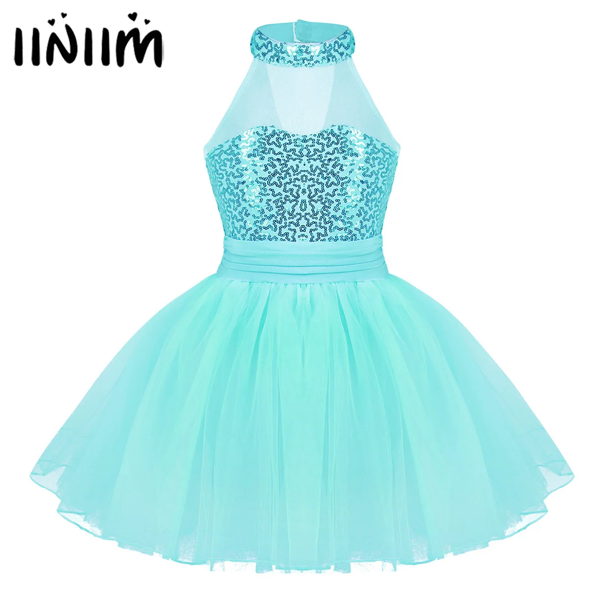

iiniim Girls Dance Dress Mesh Splice Sequins Ballet Dance Class Dancewear Gymnastics Leotard Kids Ballerina Tutu Toddler Dress