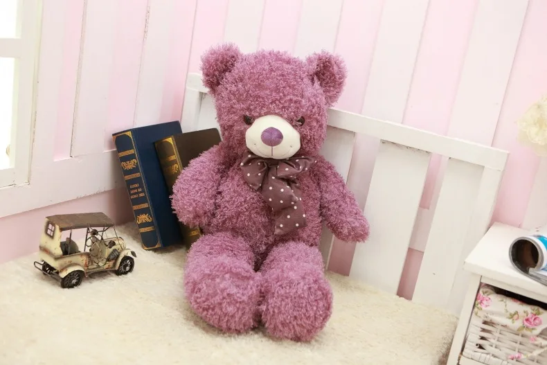 fillings toy large 100cm purple teddy bear plush toy bowtie bear soft doll throw pillow Christmas gift b1901