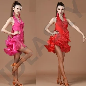 adult women sexy womens size latin dance dress ballroom standard short tango for adults dresses salsa tassel cha cha elegant