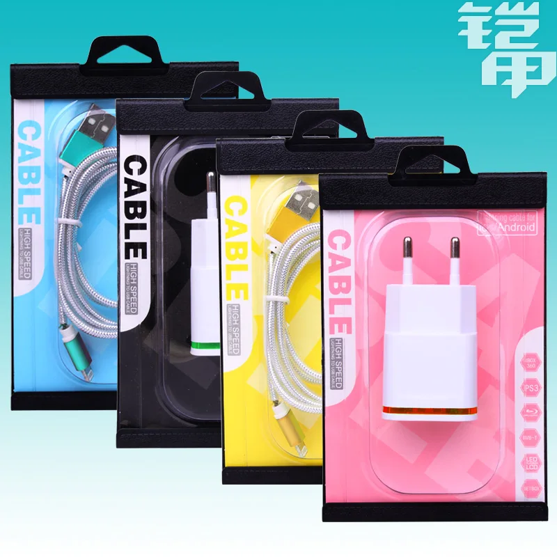 

KJ-549 200pcs/Lot free ship 2016 Retail Package PVC Plastic Packing Box USB Boxes For charger/data line Accessories 90*138mm