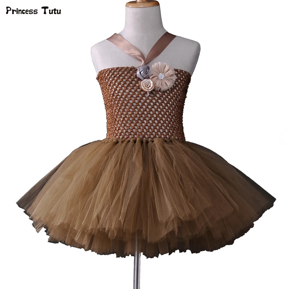 Buy Brown Baby Girl Flower Tutu Dress Handmade Fluffy