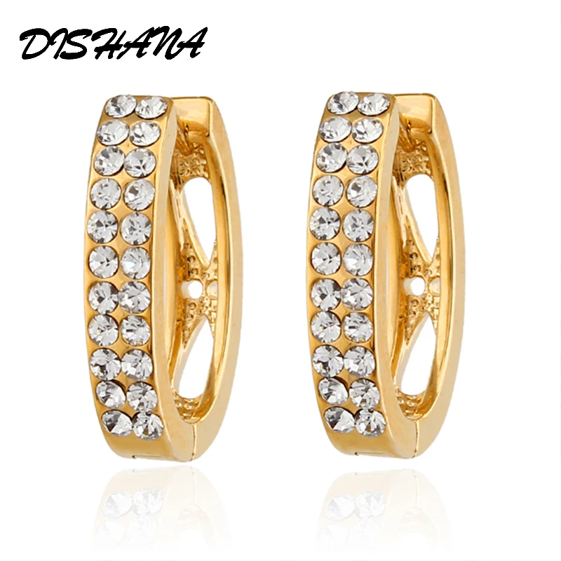 

New Hot Fashion Jewelry Women Rhinestone Hoop Earrings jewelry Gold-color Party Accessory Round Earring Bijou Gift (E0076)