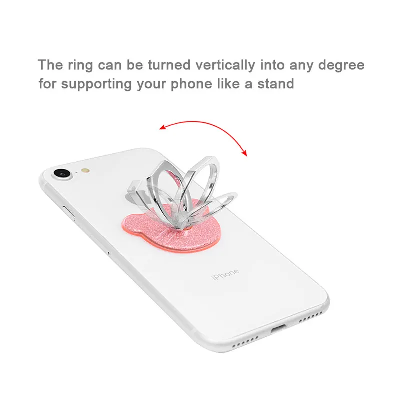 Turata 360 Degree Finger Ring Holder Bling Little Bear Mobile Phone Stand Holder Universal For Airpods iphone Samsung Huawei LG