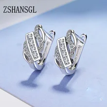 925 пробы серебряные Классические Прозрачные серьги-гвоздики с кубическим цирконием и кристаллами для женщин, ювелирные изделия из стерлингового серебра, вечерние, подарок