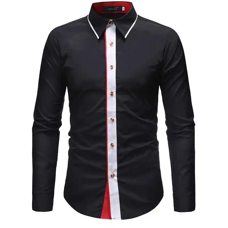 Мужские рубашки, европейские размеры, Новое поступление, приталенная Мужская рубашка, однотонный хлопковый в британском стиле с длинными рукавами, мужская рубашка - Цвет: 7005 black