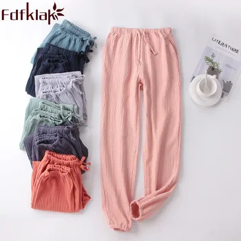 

Summer Couple Pajama Pants Sleep Bottoms Lounge Wear Loose Home Cotton Female Trousers Pajama Pants Long Pijama Trousers Fdfklak