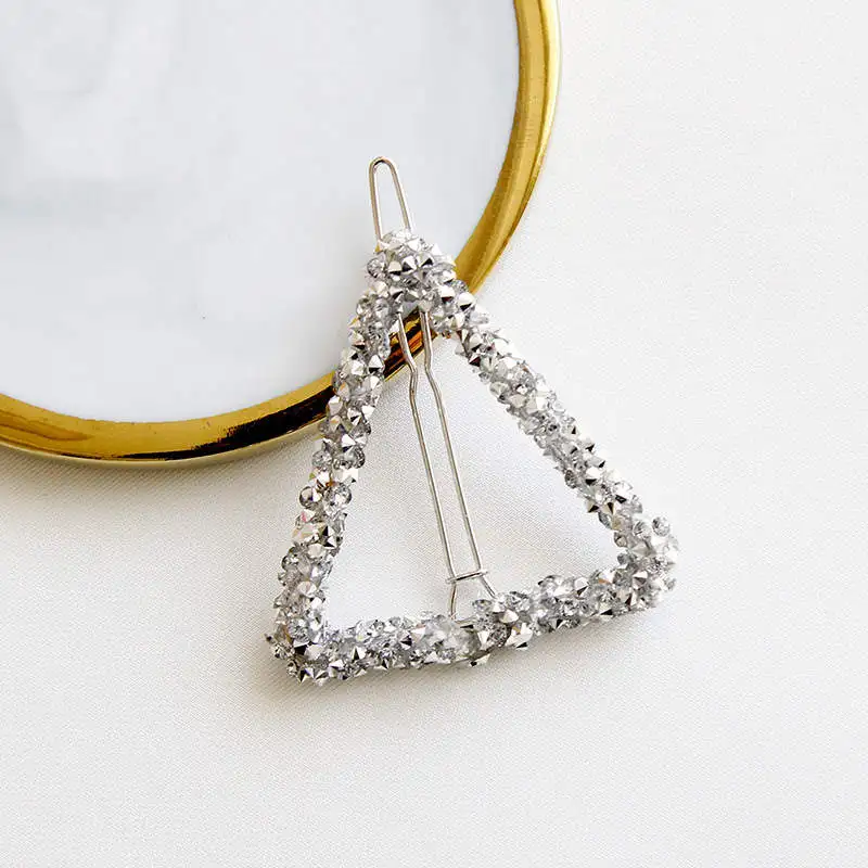 1Pcs Fashion Crystal Rhinestones Hair Clip Hairpin Star Triangle Round Shape Women Hair Clips Barrettes Hair Styling Accessories - Цвет: Triangle Silver