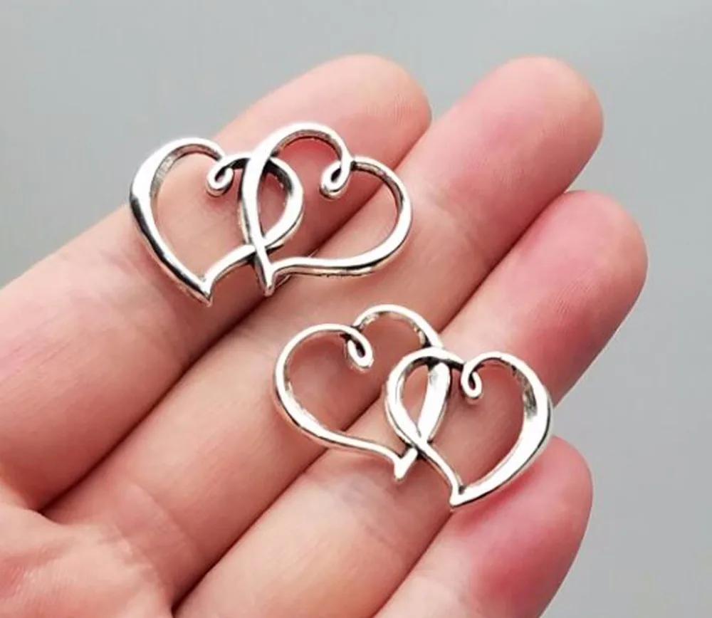 15pcs/lot 32x25mm, Antique silver plated/bronze plated Double Heart