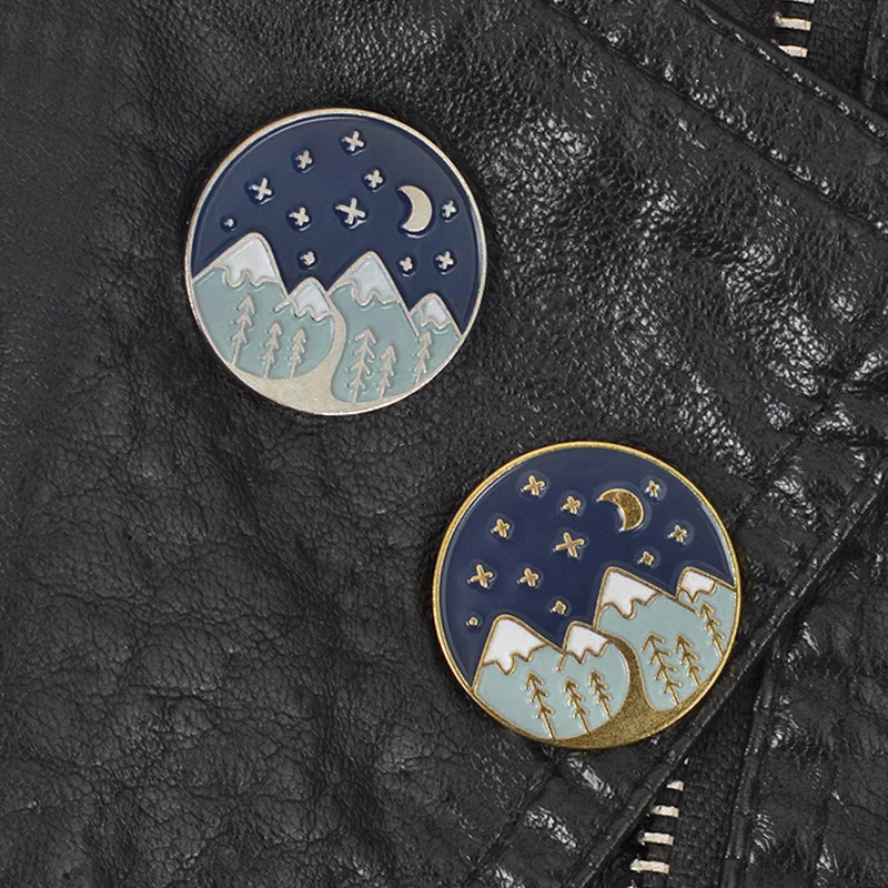

Set of 2 Night Sky Mountain Brooches Badges Hard enamel pins Backpack Bag Hat Leather Jackets Fashion Accessory Jewelry