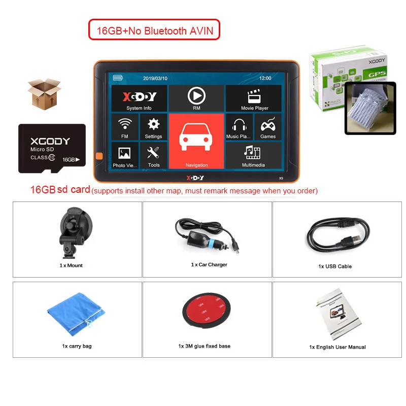 GPS NO BT -16GB XGODY 9 ''Автомобильный gps навигатор Bluetooth AVIN 256 Мб 8 Гб Камера заднего вида Navitel Карта Европы Sat Nav Автомобильный навигатор gps - Размер экрана, дюймов: GPS NO BT -16GB