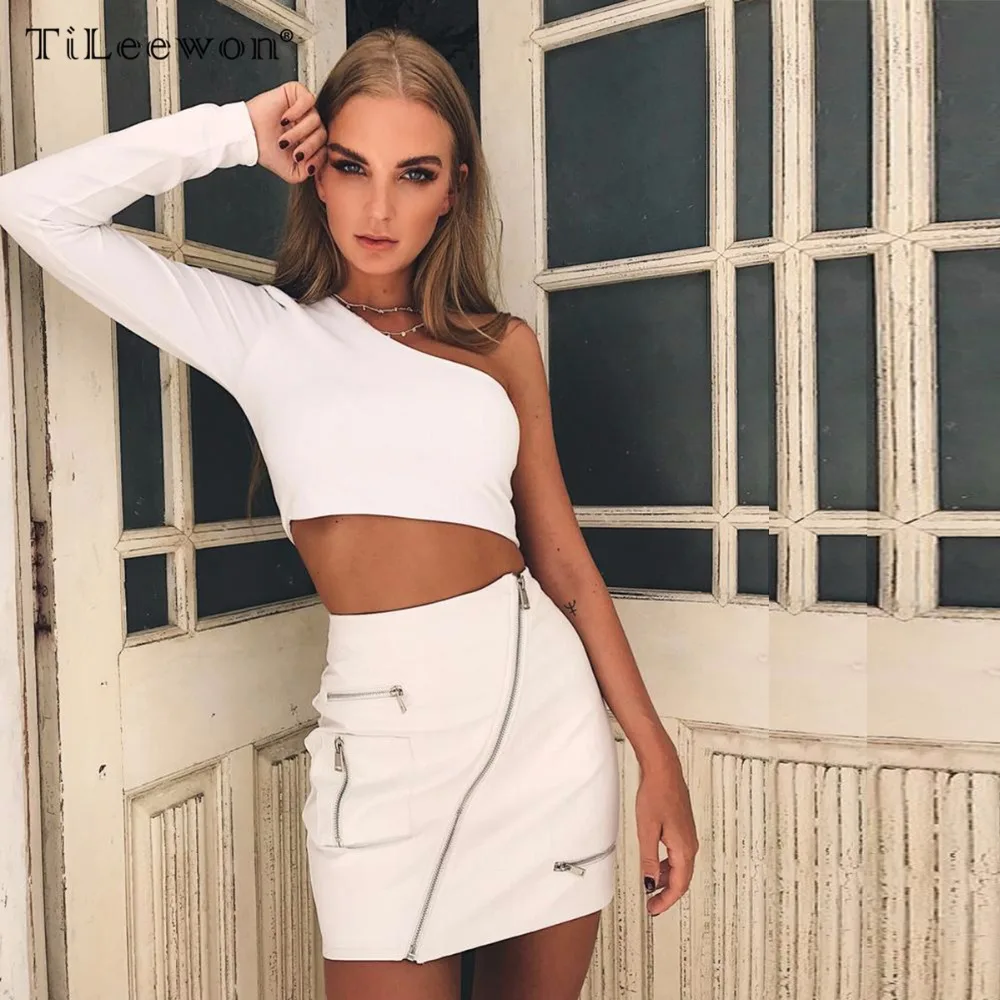 Summer Tops For Women 2018 Sexy One Shoulder Short T Shirt Dress Casual Beach Party New Fashion Long Sleeve Crop Top Plus Size Tops
