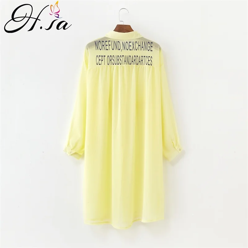

H.SA 2019 Women Long Blouse and Shirts Turn Down Collar Long Sleeve Letter Print Loose Outer wear Summer Tops Ladies Chic Blusas