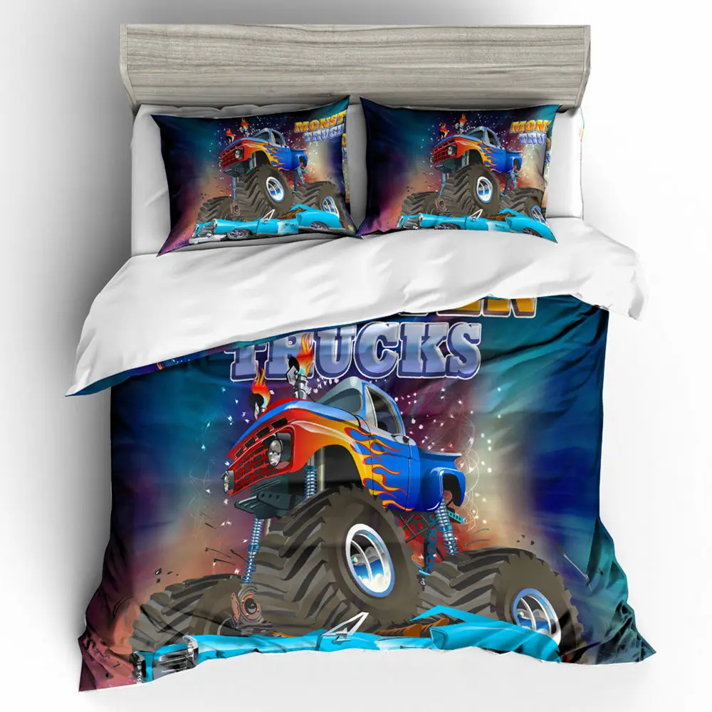 Us 8 0 40 Off Thumbedding Old Monster Trucks Big Wheel Bedding Set Cartoon 3d Duvet Cover King Size Twin Full Queen King Decorative Bed Set In