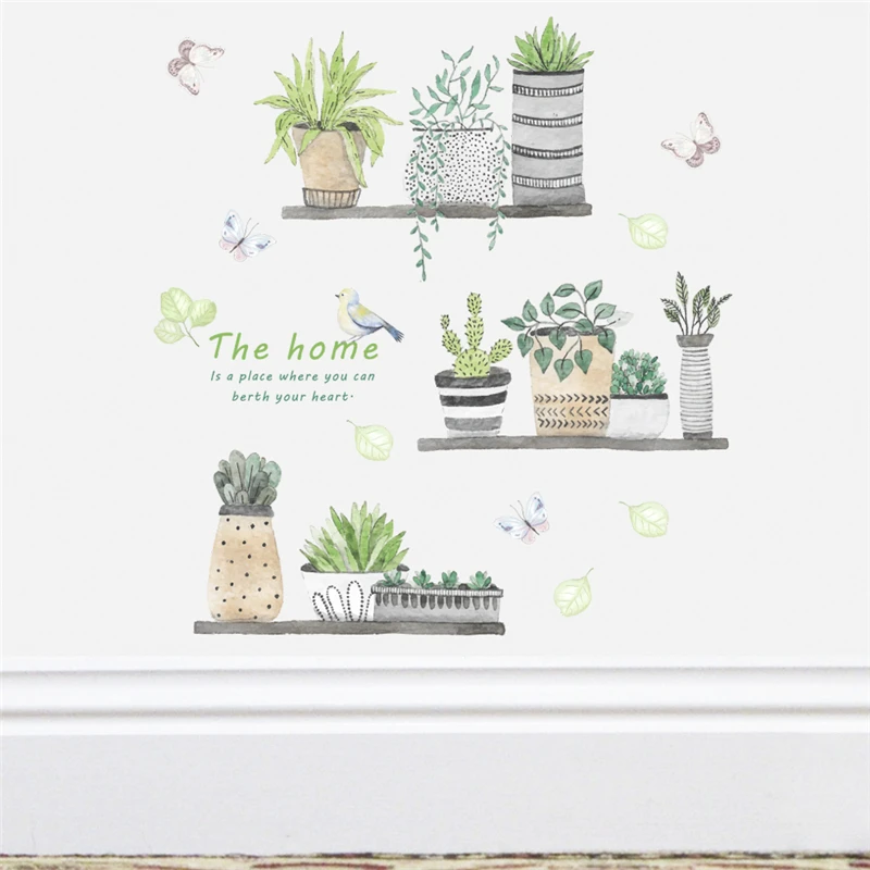 Garden Plant Bonsai Flower Butterfly Wall Stickers For Home Decor Living Room Kitchen PVC DIY Wall Decals Mural Art Decoration