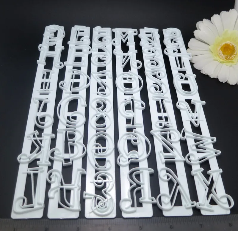 

Numbers And Letters Fondant Lace Ribbon Die Fondant Cake Cut Molds Soap Chocolate Mould Cake Decoration DIY Baking Tools A300