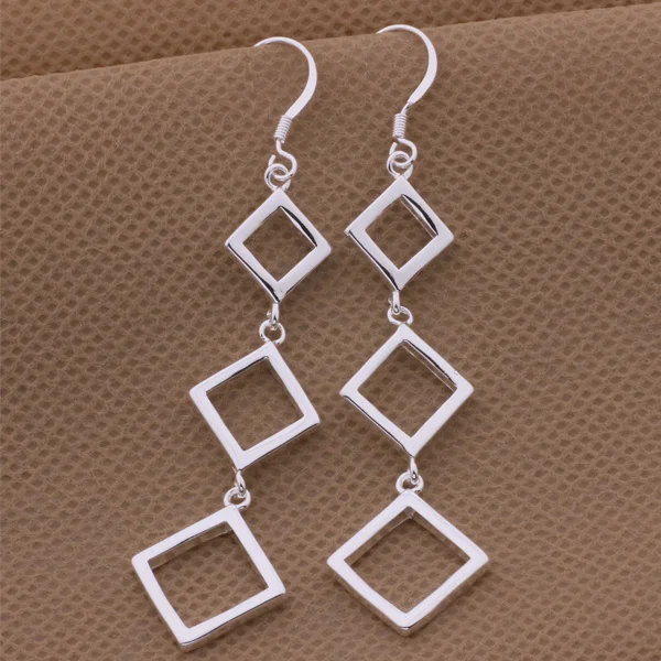 

925 Silver Square Geometric Dangle Earrings Fashion Jewelry Bijoux Femme Oorbellen Boucle d'oreille Pendientes Aretes de mujer