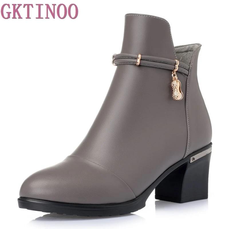 

New Autumn Winter Thick Heel Boots Genuine Leather Ankle Shoes Vintage Platform Shoes Handmade Women Boots Lady Plus Size 35-43