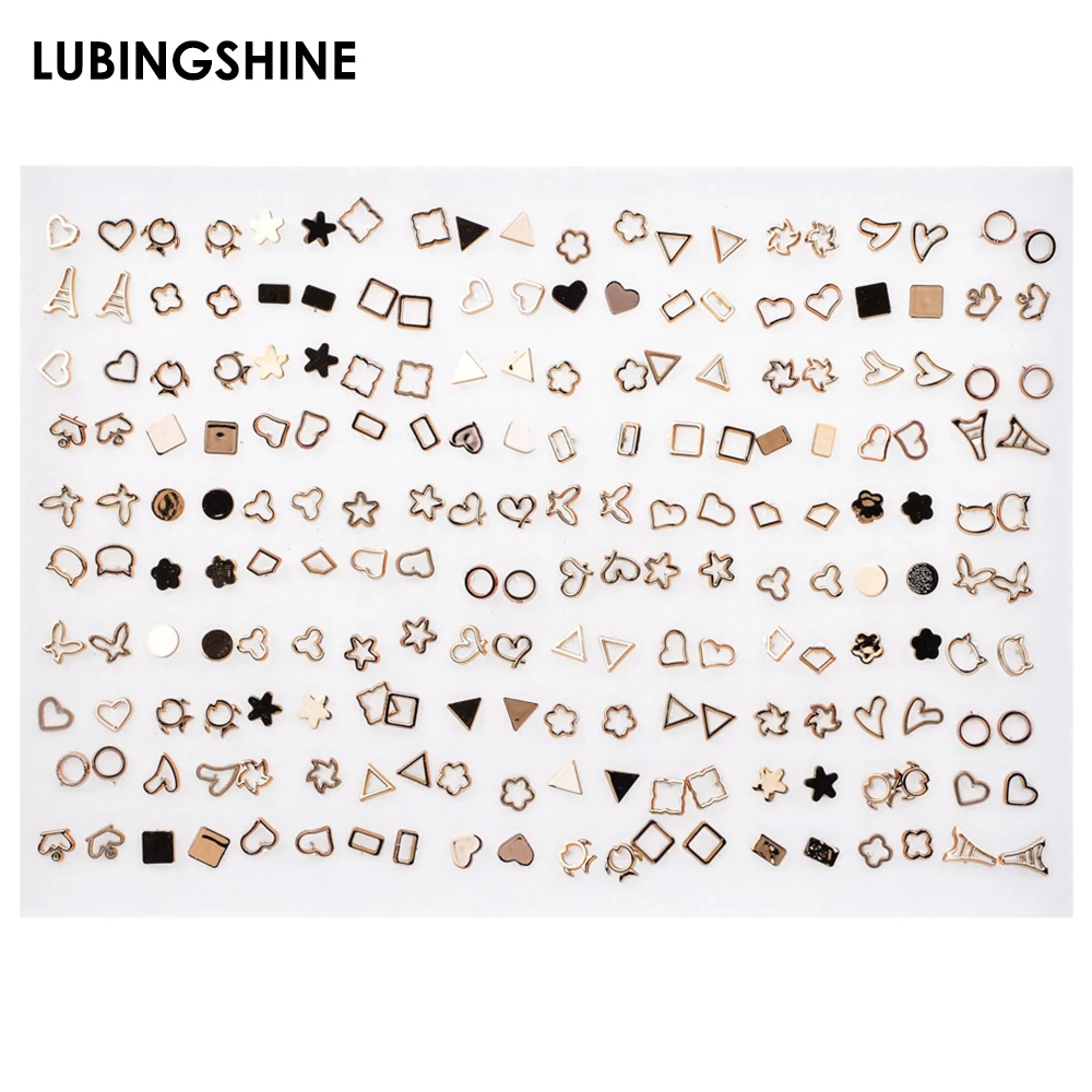 

100pair/set Mix Style Gold Silver Black Color Flower Stud Earring Set Crown Heart Earrings For Women Girl Fashion Party Jewelry