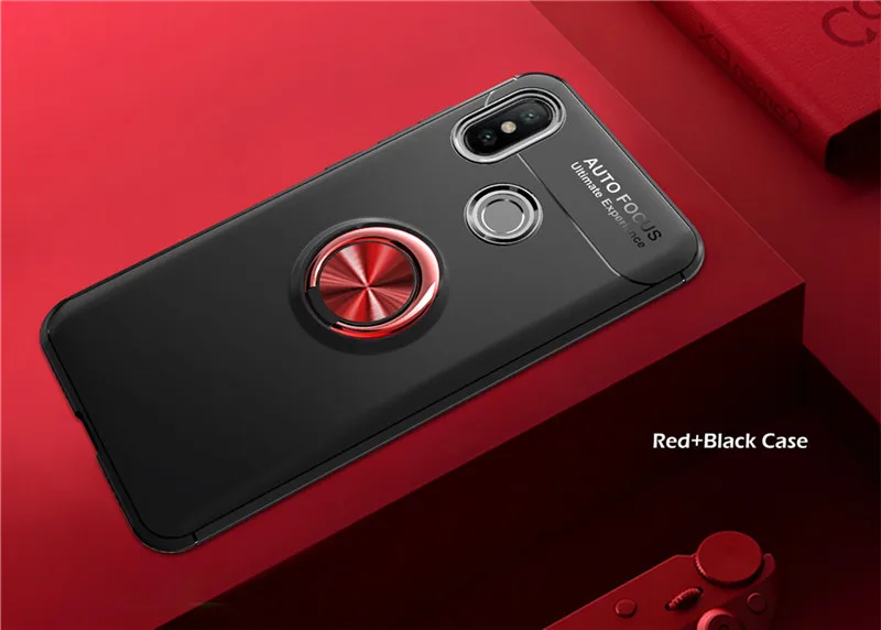 Кольцо чехол чехлы на сяоми редми ноут 5 про чехол редми ноут 6 Магнитная кронштейн силиконовый чехол на ксиоми ми 8 ми a1 а2 лайт ТПУ чехол на Redmi Note 5 6 Pro чехол на Xiaomi Mi 8 A1 A2 lite кольцом чехлы - Цвет: Black Case Red Ring
