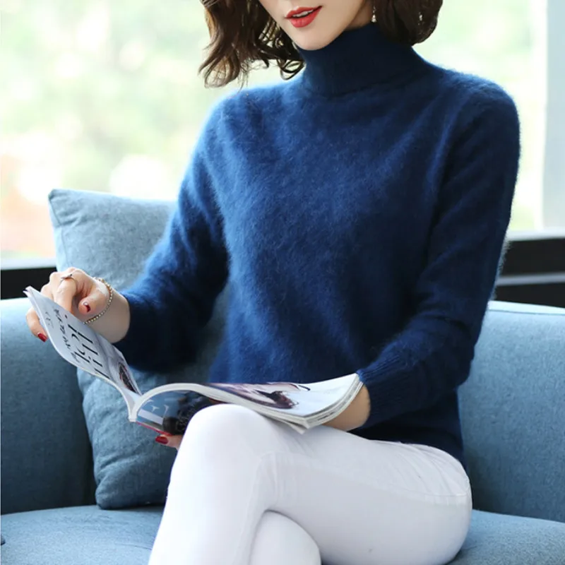 Baratos Otoño e Invierno de cuello alto puro suéter de cachemira suéter femenino sección corta Delgado tejer al Fondo suéter de cachemira