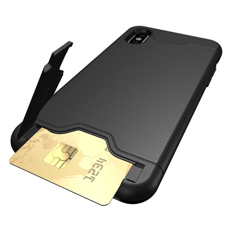Para iphone XS Max XR cepillado doble capa armadura de silicona a prueba de golpes funda de teléfono para iphone 8 7X6 6 funda con ranura para tarjetas s Plus