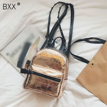 

[BXX] 2020 Personality Silver Color Pleated Pattern Soft PU Leather Women Double Adjustable Straps Backpacks NA555