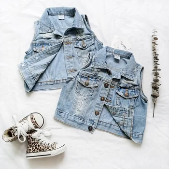 

2019 Best Selling Girls Boys Holes Denim Vest Autumn Kids Girls Waistcoat 1-7 Year s