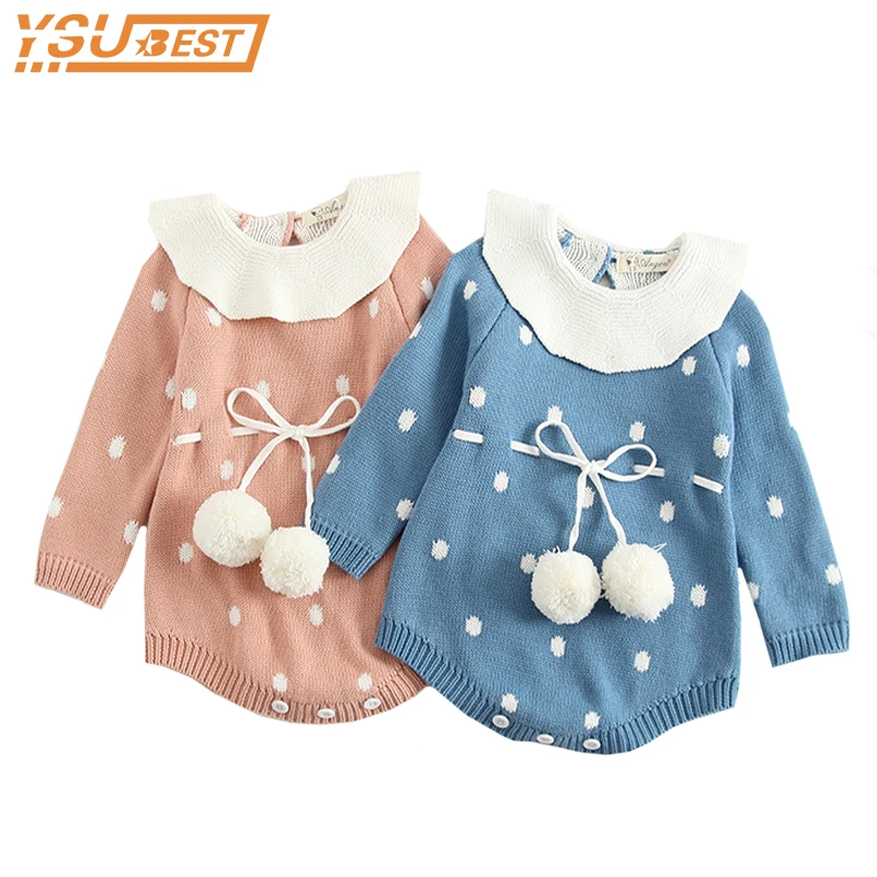 Baby Body Suits 2018 Autumn Winter Knit Romper Triangle Climbing Dots Thickening Lotus Leaf Collar Knitted Babies romper |