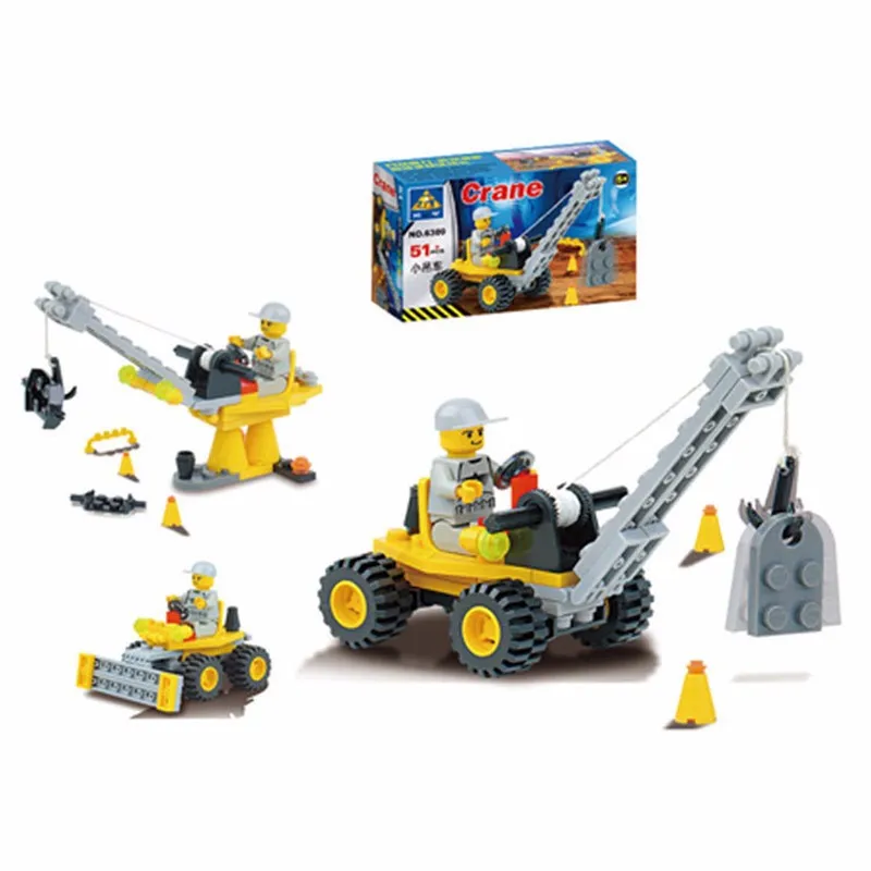 

51Pcs KAZI 6309 3 In 1 Mini Crane Figure Blocks Compatible Legoe Construction Building Bricks Toys For Children