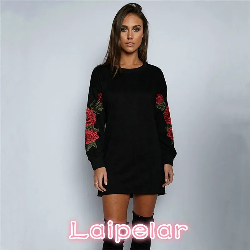 

Plus Size S-5XL Autumn Long Sleeve Floral Embroidery Long Women Pullovers Hoodies Black And White Sweatshirt Hoodies KH826470