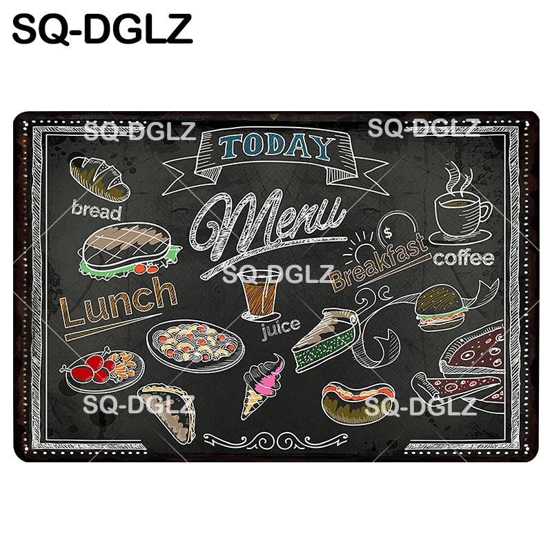[SQ DGLZ] Новый жестяной знак с меню сегодня кофейня Настенный декор для ресторана