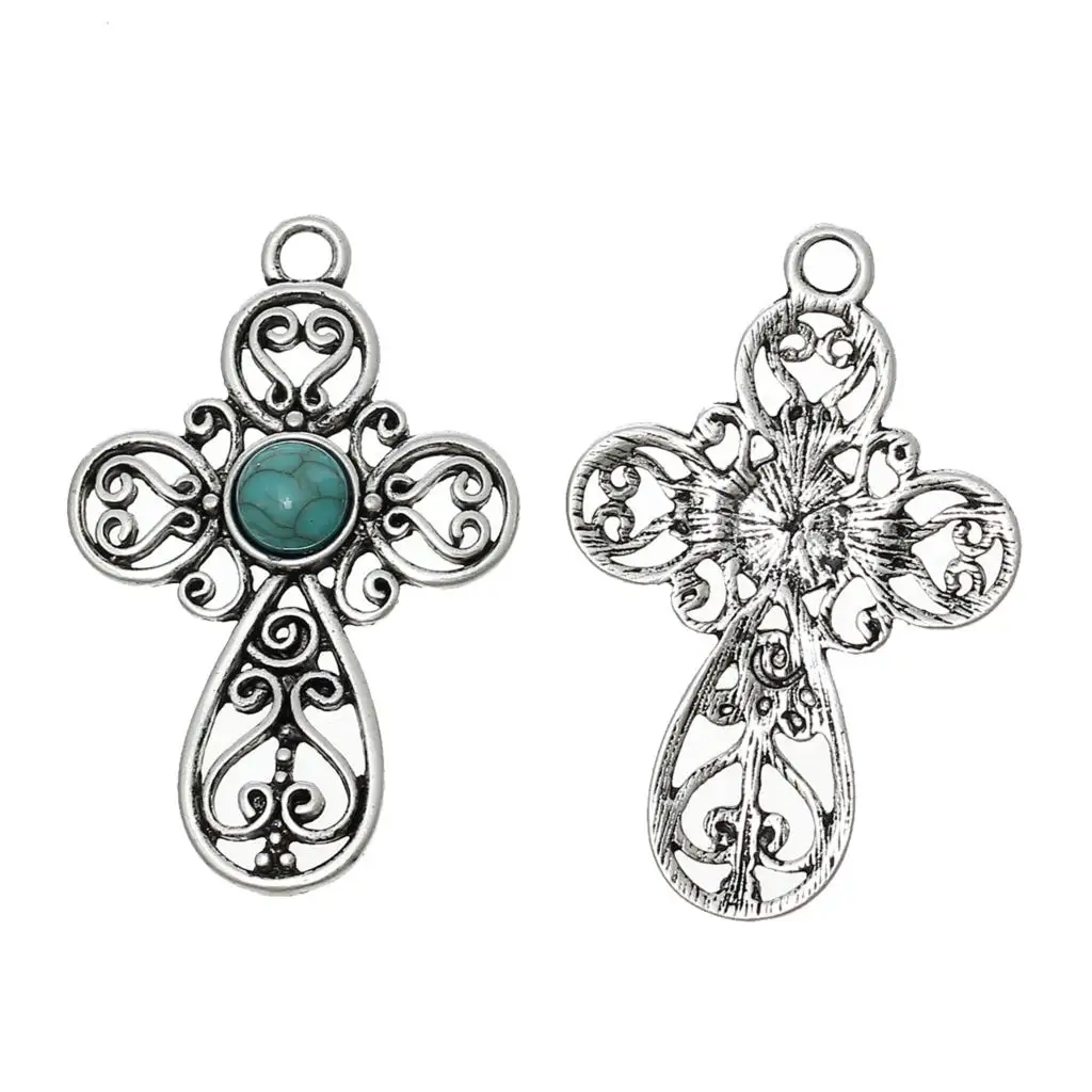 DoreenBeads цинковый металлический сплав + полимерные шармы подвески крест серебряный